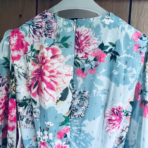 Eliza J Floral Metallic Surplice V Neck Long Sleeve High Low Wrap Maxi Dress 6 - Picture 13 of 16